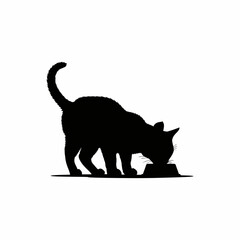 vector silhouette of a cat eating

