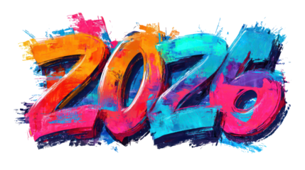 Colorful graffiti style 2020 numbers isolated on transparent background