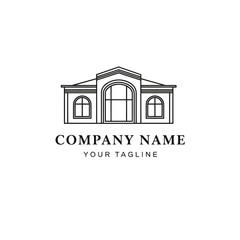 Classic building facade line art logo for a real estate company.