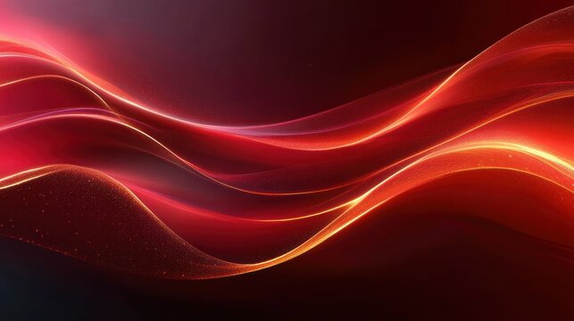 Flowing vibrant red and orange light waves with sparkling particles creating a dynamic and energetic abstract background - Powered by Adobe