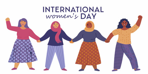 Diverse women holding hands celebrating international women s day