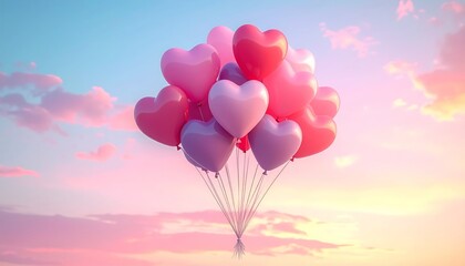 Heart Balloons Floating in a Dreamy Sky - A Symbol of Love.