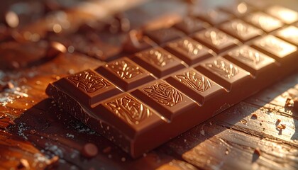 Delicious Dark Chocolate Bar on Rustic Wooden Surface.