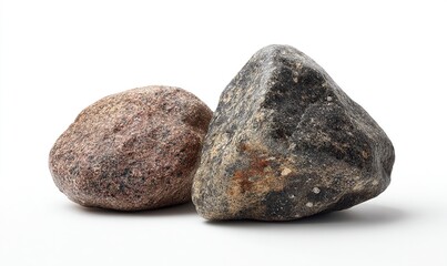 Two natural rough stones isolated on a clean white background.