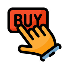Shopping filled line color icon. Element  hand pressing a BUY button.