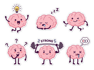 Brain Cartoon Character Emotions and Activities.