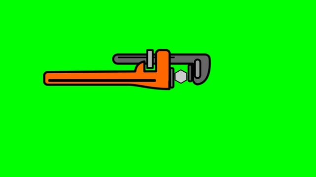 High-quality animated pipe wrench adjusting bolt on green screen for industrial construction and plumbing projects.