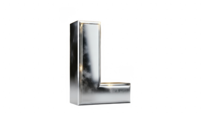 A polished metallic silver letter l with a reflective surface isolated on transparent background