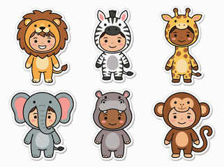 Fototapeta premium Cute Children in Animal Costumes Illustration Set.