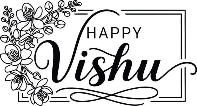 Happy Vishu  stylish script typography vector .