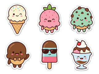 Cute Ice Cream Kawaii Sticker Collection.