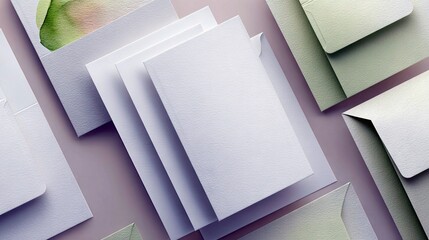 Blank Cards and Envelopes Arranged on Pastel Surface