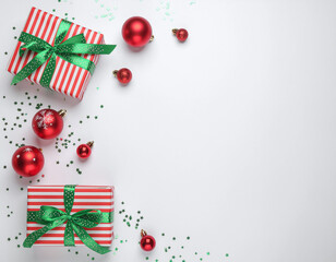 Classic Red and Green Christmas Gifts Flat Lay