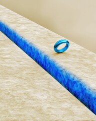 Blue Ring Resting on Sand with Blue Water