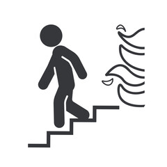 Isolated ictogram In Case of Fire Do Not Use Ulevator, use Stairs. Safety fire instruction