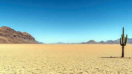 Cactus Stands Alone in Desert Landscape Under Blue Sky