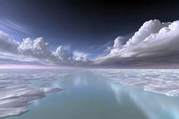 Clouds Reflecting on Water Surface Under Dramatic Sky