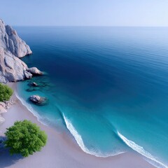 Coastal Cliffside Beach with Turquoise Water and Blue Ocean