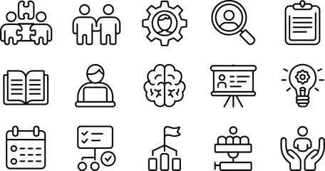 Business management strategy icons teamwork and leadership