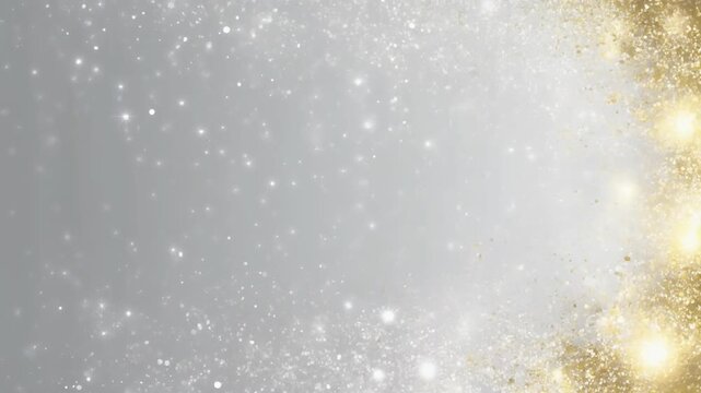 A dreamy, abstract backdrop with glittering white and gold particles on a soft grey gradient