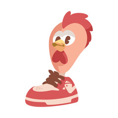 Cartoon Chicken Character Wearing a Shoe