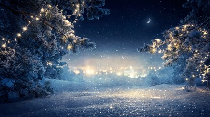 Naklejka premium Enchanting Winter Night with Sparkling Lights