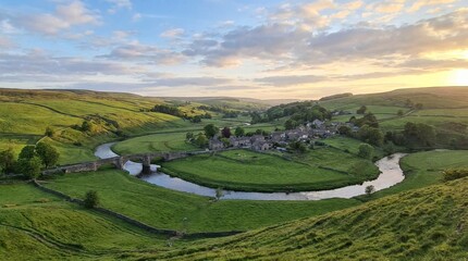 Obraz premium Sunset Over Burnsall Village, Yorkshire Dales