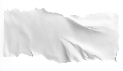 Close-up of a textured torn white paper piece with rough edges and creases on a white background