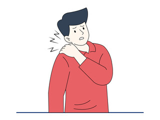 Unhealthy men suffer from arm pain or shoulder injuries. Healthy problems vector illustration. Flat illustration.
