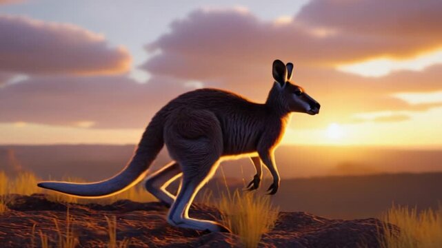 Kangaroo standing on a hill with a sunset background and clouds in the distance view image kangaroo video