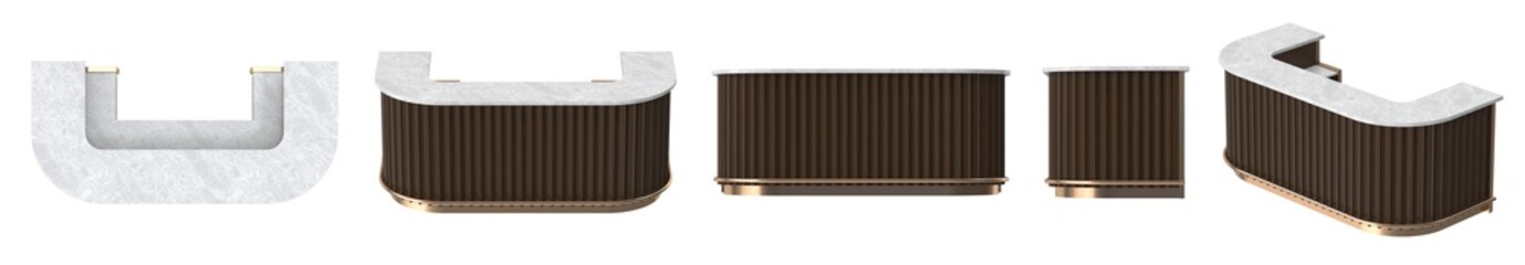 Modern bar counter design with a marble top and wooden facade