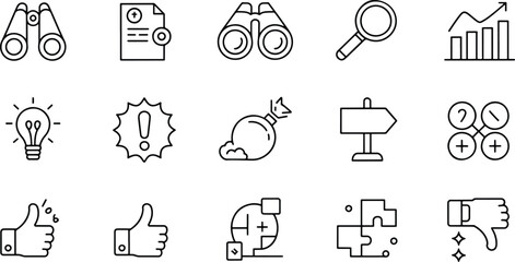 Business Icons Set Outline Style Black and White