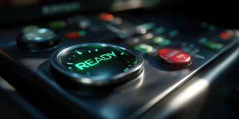 Ready indicator on glossy control panel with illuminated buttons and dial