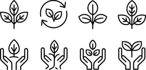 Black and white plant icon set for eco friendly concepts