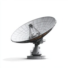 Large industrial satellite dish antenna isolated on white background used for communication and signal reception
