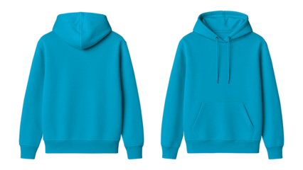 Sky Blue Hoodie Mockup Front and Back View on Transparent Background