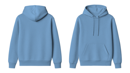 Soft Blue Hoodie Mockup Front and Back View Isolated on Transparent Background