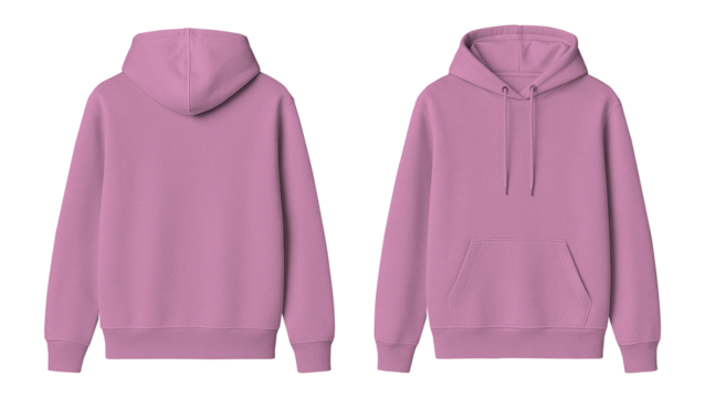 Soft Pink Hoodie Mockup Front and Back View on Transparent Background