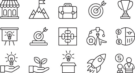 Business Strategy and Goals Icons Outline Vector Set