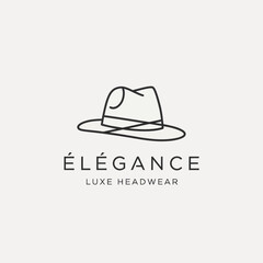 Elegant Fedora Hat Line Art Logo for Luxe Headwear Brand.