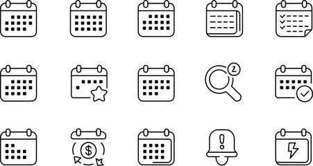 Calendar Icons Black Outline on White Background