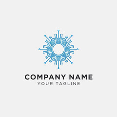 Abstract digital technology logo design with radiating lines and a central circle.