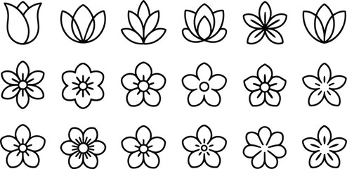 Collection of Flower and Blossom Icons in Line Style
