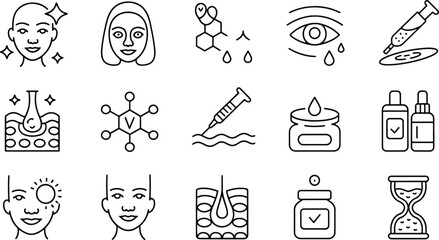 Cosmetics and Skincare Elements Thin Line Icons