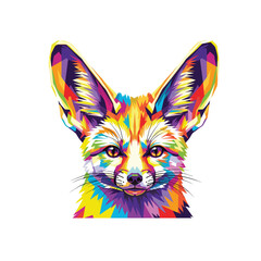 Vibrant Geometric Portrait of a Fennec Fox, a Captivating Wildlife Illustration