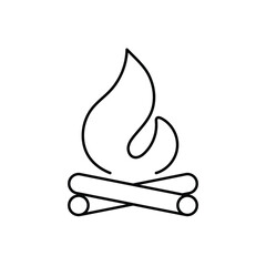 Campfire Line Icon. Vector Illustration of a Bonfire with Logs and Flame. Minimalist Outline Symbol for Camping, Outdoor, Adventure, and Nature Design Concepts.
