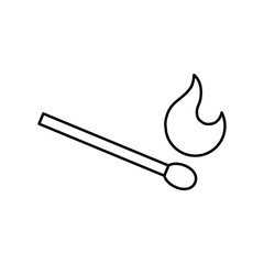 Burning Match Line Icon. Vector Illustration of a Wooden Matchstick with Flame. Minimalist Outline Symbol for Ignition, Fire, Flammability, and Safety Concepts.