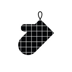 Oven Mitt Vector Icon. White Kitchen Glove with Checkered Grid Pattern on Black Background. Protective Potholder Symbol for Cooking, Baking, and Safety. Flat Design Illustration.