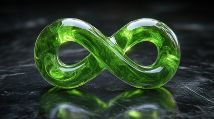 Green infinity symbol, glossy, reflective