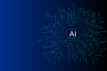 Abstract AI Technology Background: Machine Learning and Cyber Network Connectivity on Blue gradient Background.